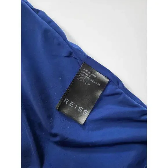Reiss Topaz Blue Textured Fit & Flare Dress Sleeveless - Picture 6 of 9